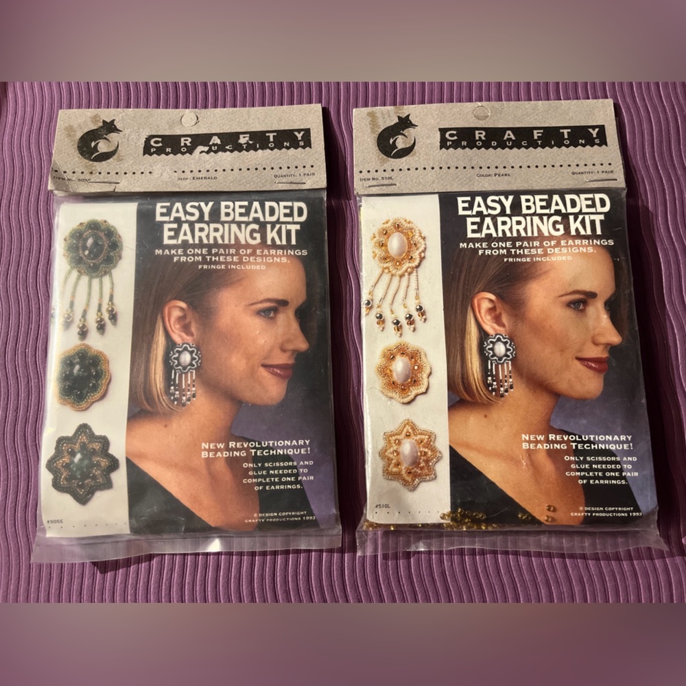 Vintage Crafty Productions Earring Kits 1 Pair Emerald 1 Pair Pearl